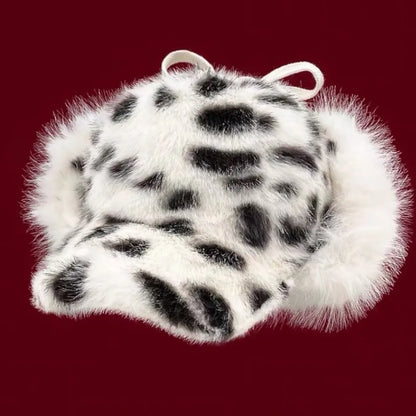Trendy Retro Bomber Hats Thickened Warm Leopard Print Hats