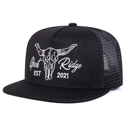 Unisex Ox Head Letter Embroidery Hip-Hop Net Hats Spring Summer
