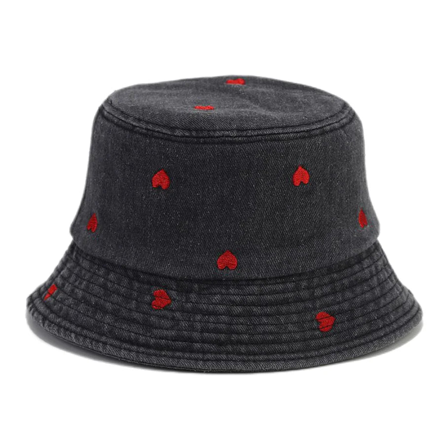 Spring Summer Strawberry Embroidery Denim  Bucket Hat