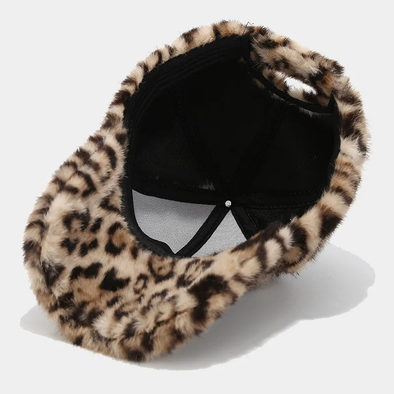 Leopard Print Plush Duck Tongue Hat New Fashion Men Women