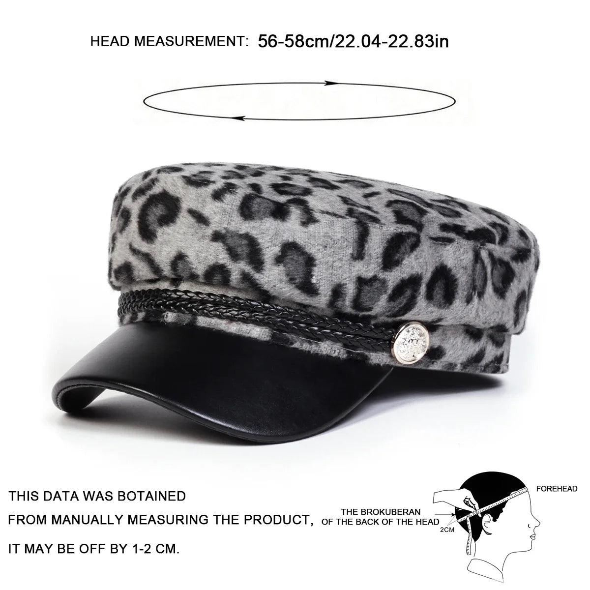 Unisex Plush Leopard Print Navy Cap Autumn Winter Sailor Hats