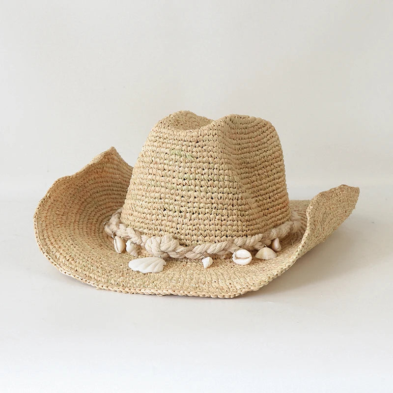 Summer Raffia Wide Brim Cowboy Hat Outdoor