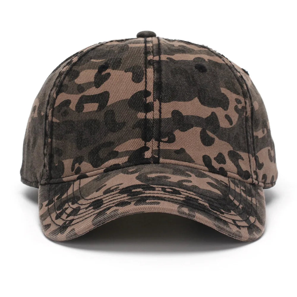 New Spring and Autumn Washed Leopard Print Baseball Cap All Cotton Camouflage Duckbill Cap Fashionable
