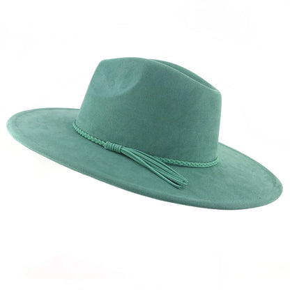 Suede Top Hat 9.5cm Wide Brim Fedora Hat Men Women