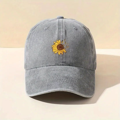 Sunflower Printed Baseball Cap with Retro Washed  for Both Men and Women