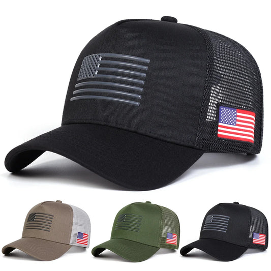 Unisex American Flag Embroidery Baseball Net Caps Spring and Summer Sports Cap