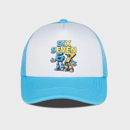 Cute 67 Robot Print Mesh Cap