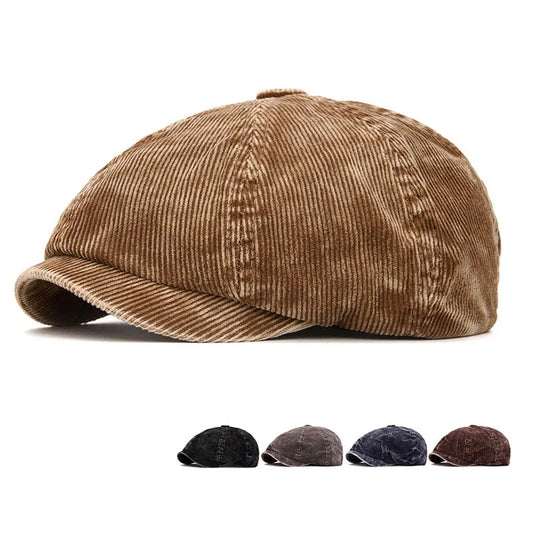 Japanese Simple Sticker Retro Corduroy Berets Cap For Women Spring And Autumn