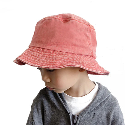 Washed Denim Bucket Hat Kids Wide Brim Cotton Fisherman Hat