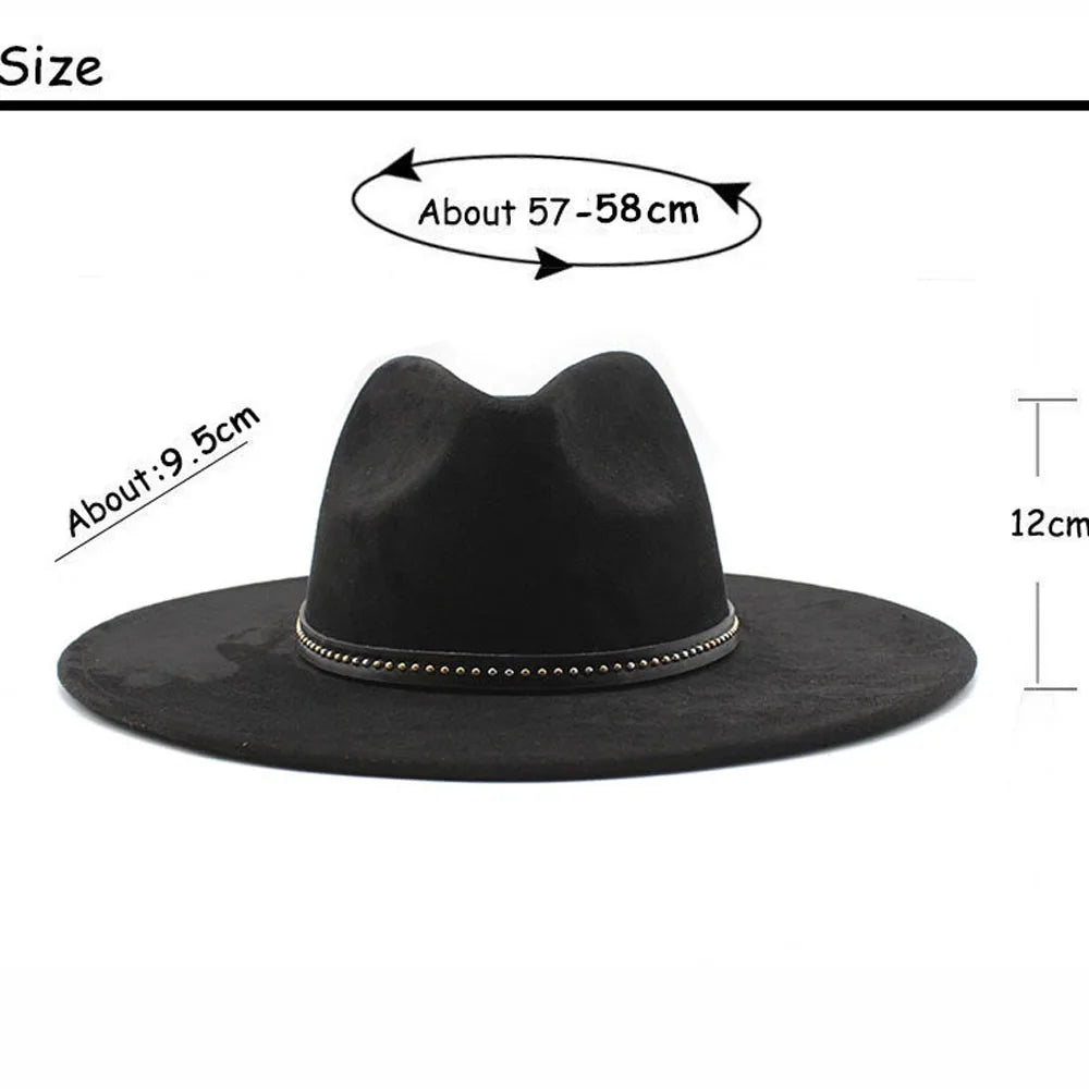 Suede Jazz Fedora Hats For Women Men 9.5cm Large Brim Woolen
