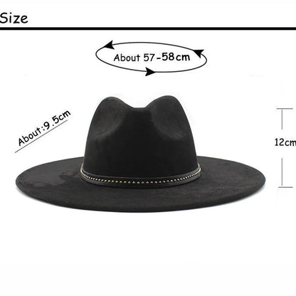Suede Jazz Fedora Hats For Women Men 9.5cm Large Brim Woolen