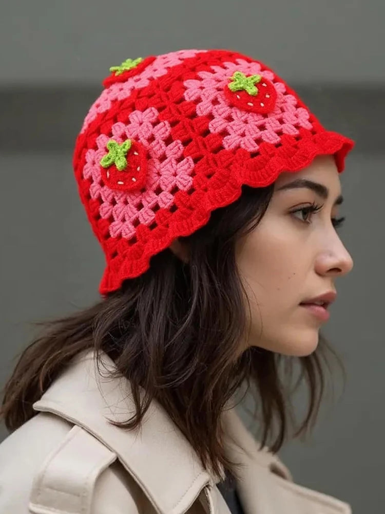 Crocheted And Hollowed-Out Ruffled Cute Knitted Hat