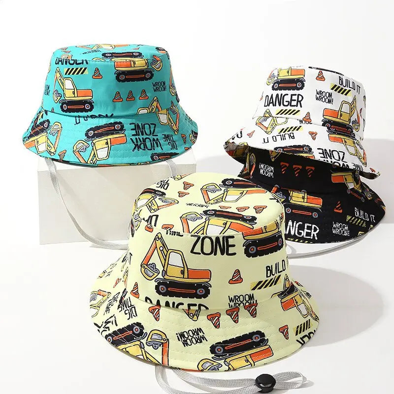 Kids' Fisherman Hat Summer Cute Cartoon Excavator Print Playful Bucket Hat