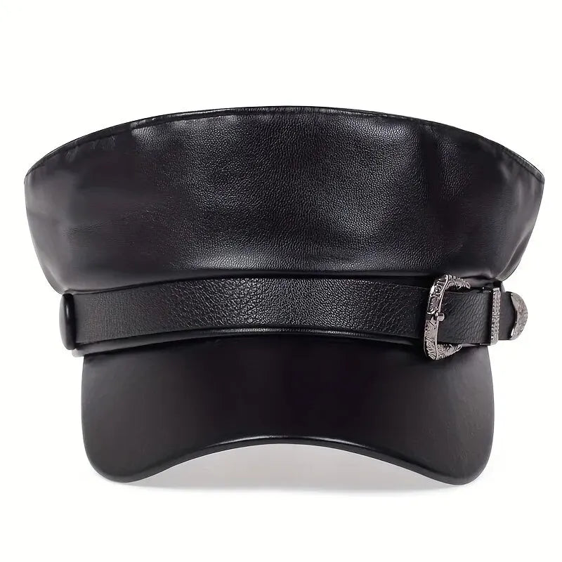 Fashion Women Large Belt Buckle Leather Hat
