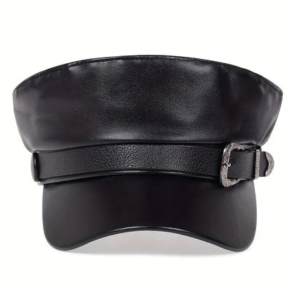 Fashion Women Large Belt Buckle Leather Hat