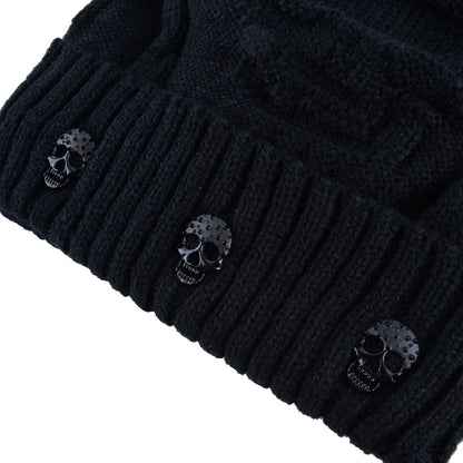 Winter Beanies Men Knitted Skull Pattern Solid Color Hat With Metal Skulls