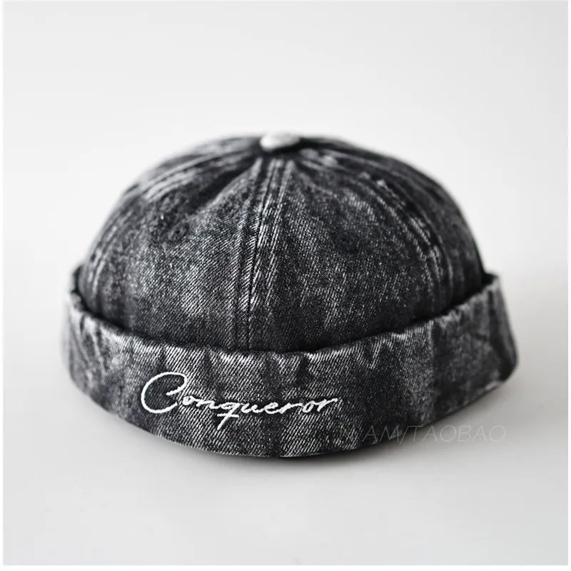 Retro Washed Denim No Brim Skullcap Unisex