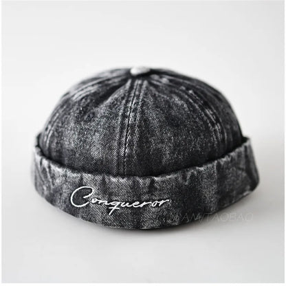 Retro Washed Denim No Brim Skullcap Unisex
