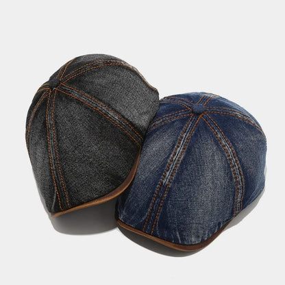 Casual Washed Denim Beret Hat Vintage Adjustable Peaked Cap