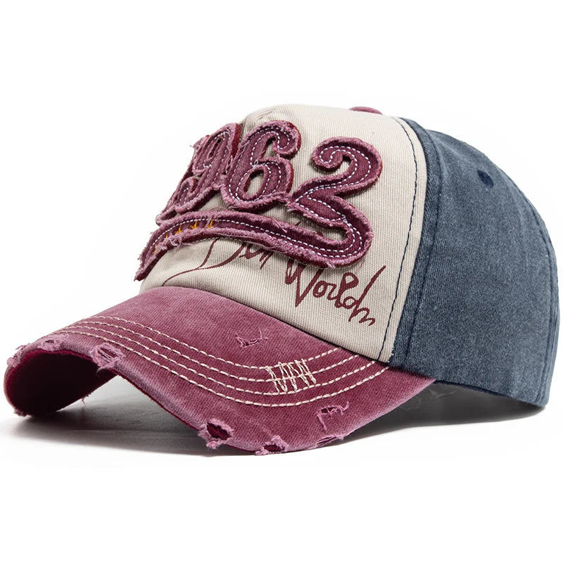 Fashion Vintage Washed Cotton Baseball Cap Men Digit 1962 Embroidery