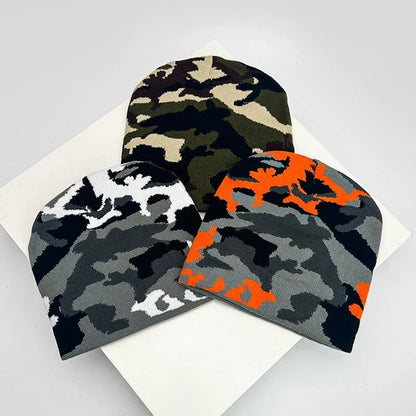 New European Style Camouflage Color Block Knitted Hats