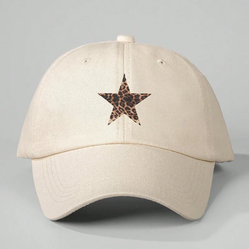 Leopard Print Star Soft Cotton Baseball Cap Unisex Adjustable