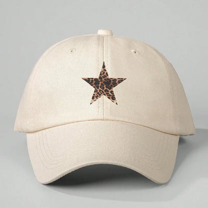 Leopard Print Star Soft Cotton Baseball Cap Unisex Adjustable