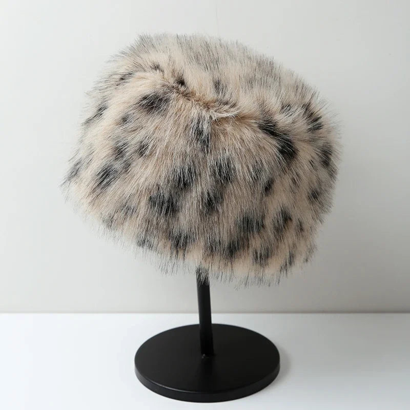 Retro Hot Girl Leopard Plush Bucket Hats Women