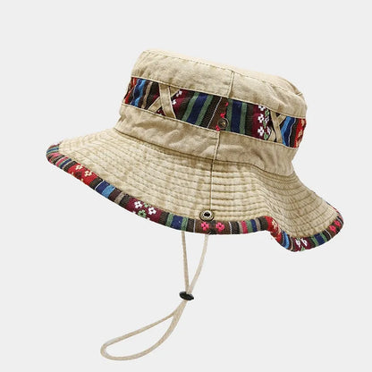 2026 Cotton National Wind Solid Color Bucket Hat Outdoor Travel Sun Cap For Men And Women