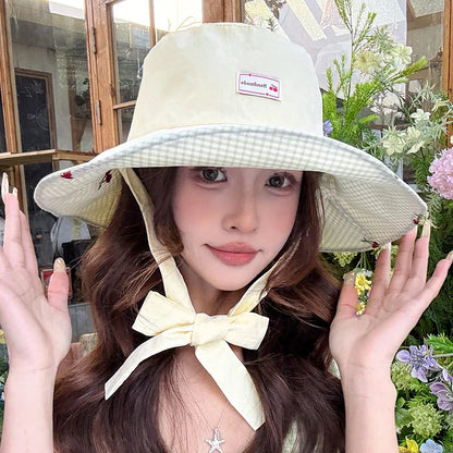New Retro Plaid Fisherman Hat Woman's Spring And Summer