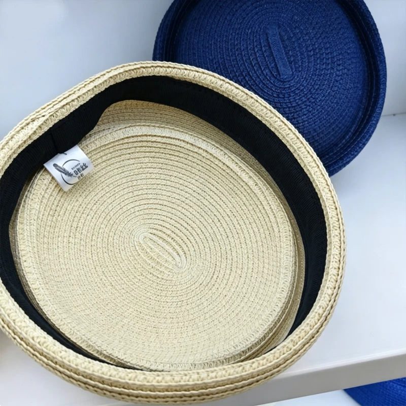 Straw Pillbox Hat Summer Beret Sun Hat