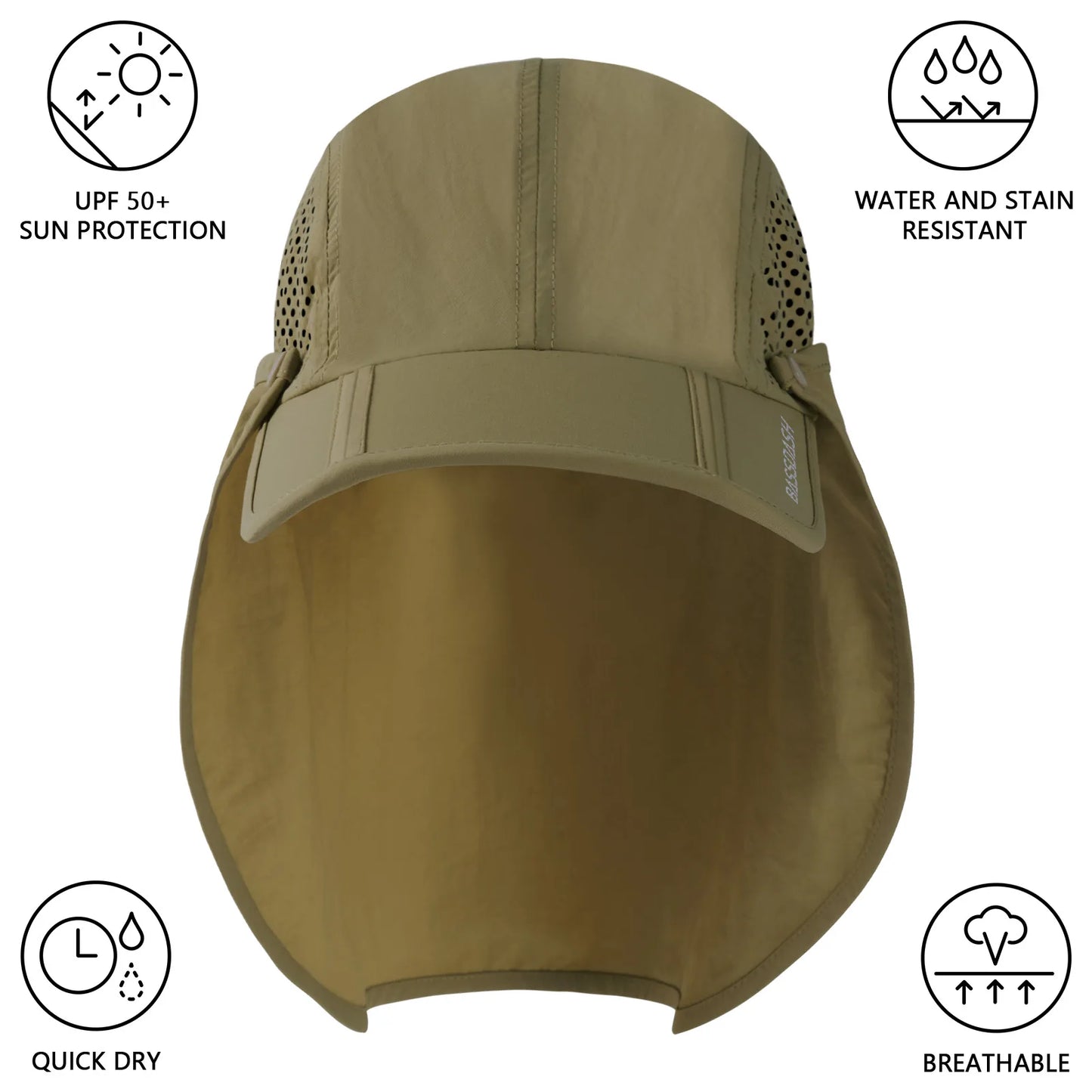 UPF 50+ Foldable Fishing Hat Baseball Cap With Removable Neck Flap Portable