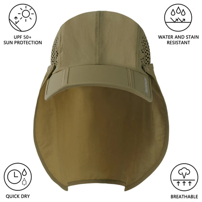 UPF 50+ Foldable Fishing Hat Baseball Cap With Removable Neck Flap Portable