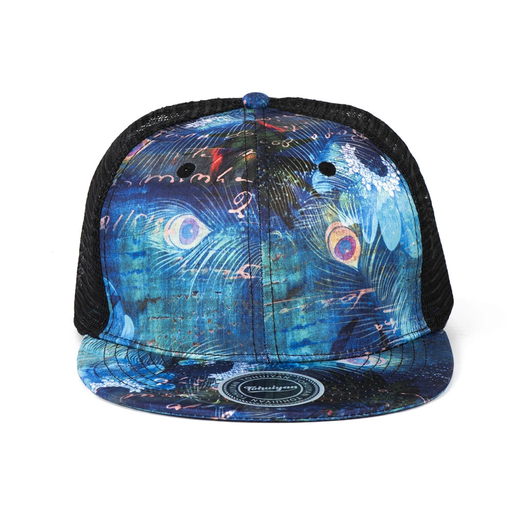 Peafowl Feather Printing Hip Hop Cap Summer Snapback Cap