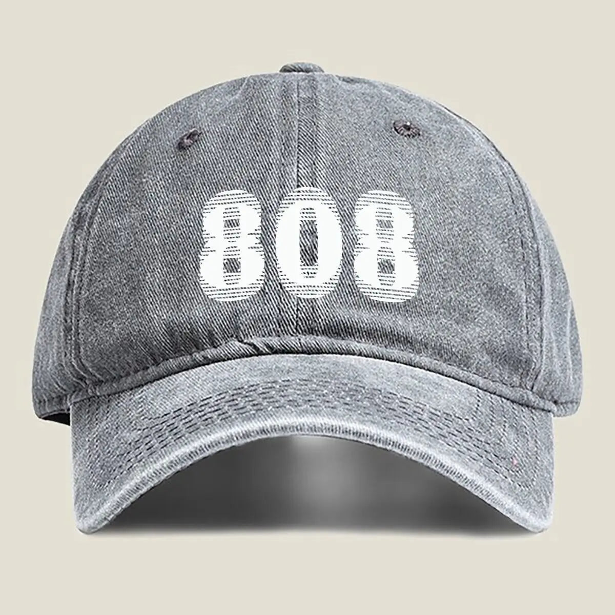 Bold “808” Text Unisex Adjustable Adult Washed Baseball Cap Casual Hat