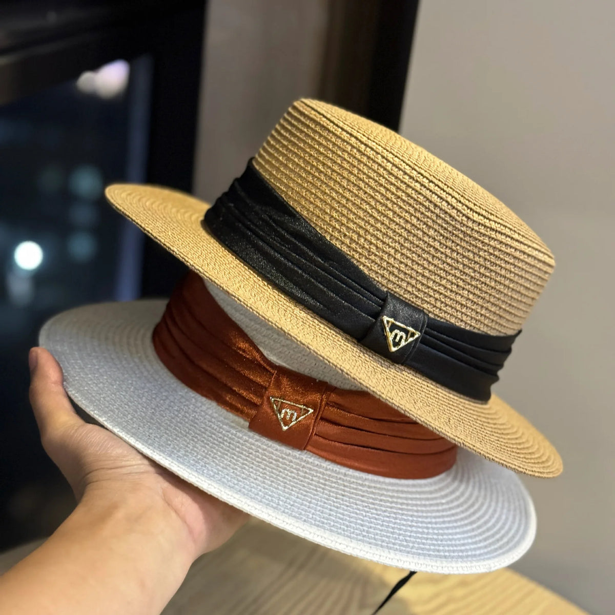 2026 French Style Flat Top Straw Sun Hat