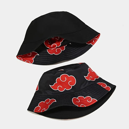 Japanese Anime Cartoon Red Cloud Embroidery Bucket Hat Cotton for Women Men Summer Hat