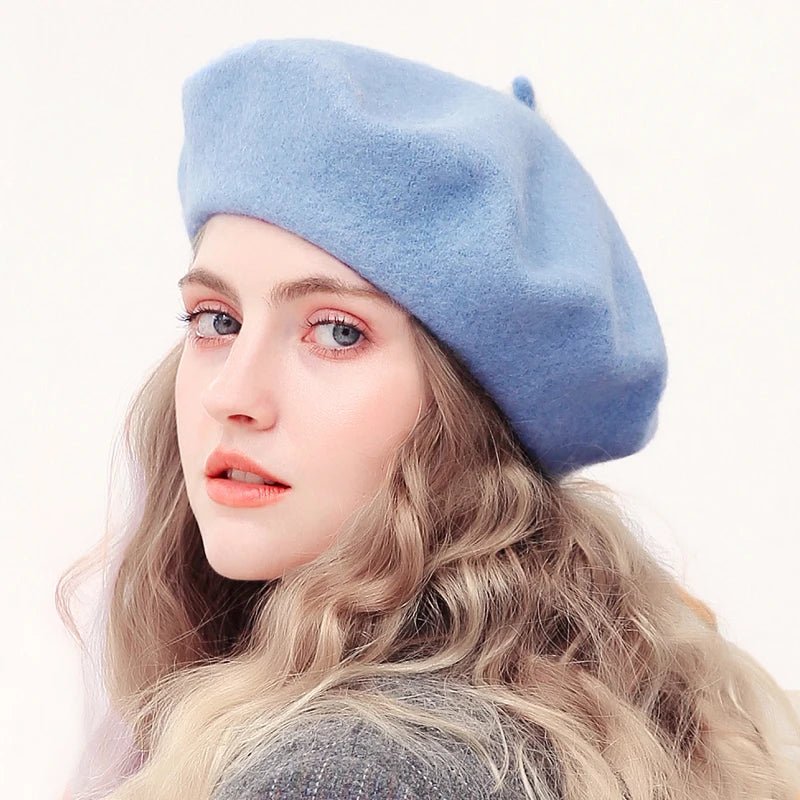 Wool Beret Hat Women Winter Thick French Hat Girls Solid Color Autumn