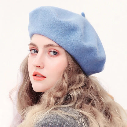 Wool Beret Hat Women Winter Thick French Hat Girls Solid Color Autumn