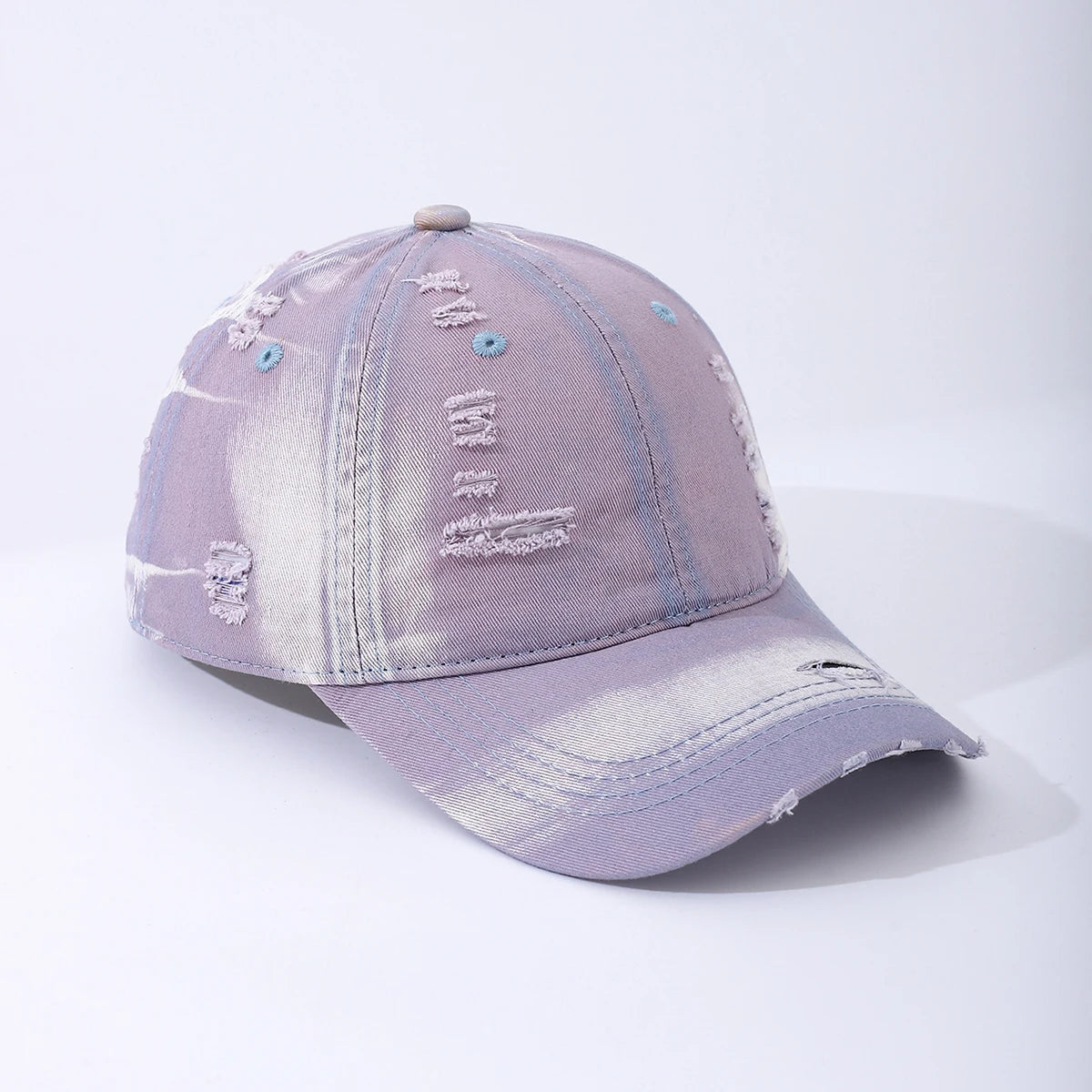 Y2K Style Washed-Out Distressed Holey Gradient Baseball Cap