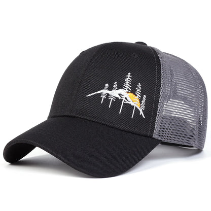 Unisex Mountain Tree Embroidery Baseball Net Caps Spring and Summer
