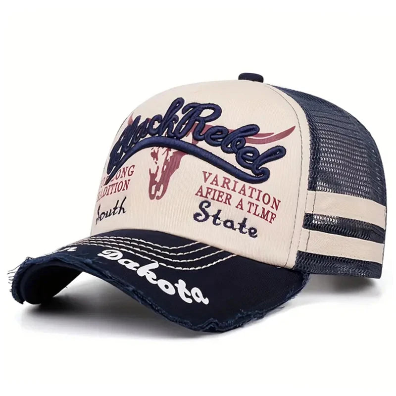 Creative Mesh Hat Cow Head Side Patched Embroidered Hip Hop