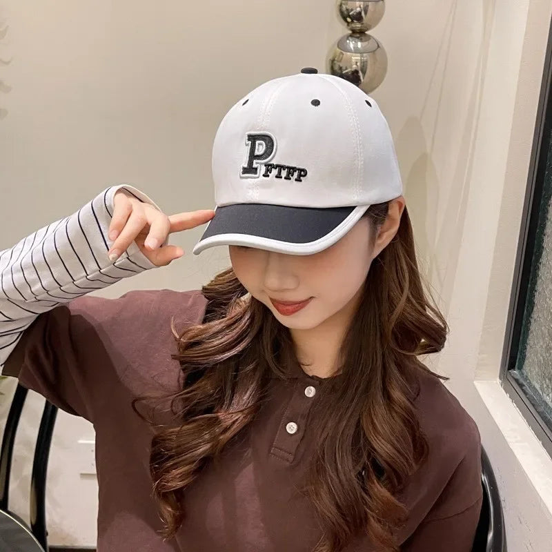 Korean Version Of Simple Short Brim Embroidered Letter Baseball Cap, Fresh and Sweet Couple's Color Matching Cap
