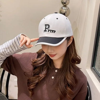 Korean Version Of Simple Short Brim Embroidered Letter Baseball Cap, Fresh and Sweet Couple's Color Matching Cap