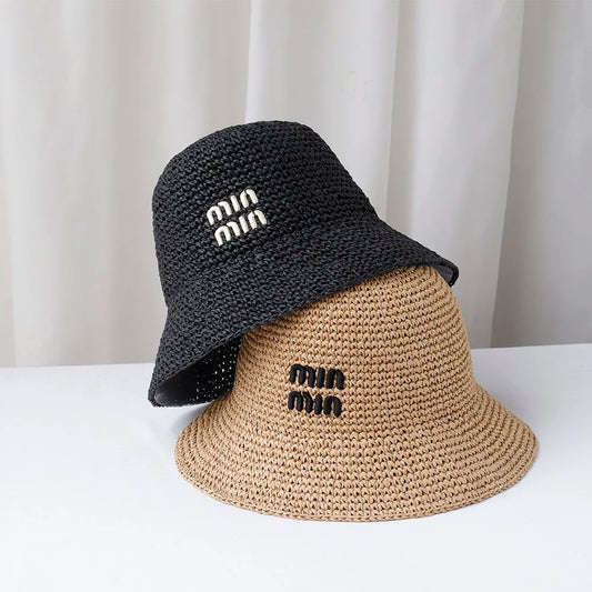 Women Beach Panama Straw Dome Bucket Hat