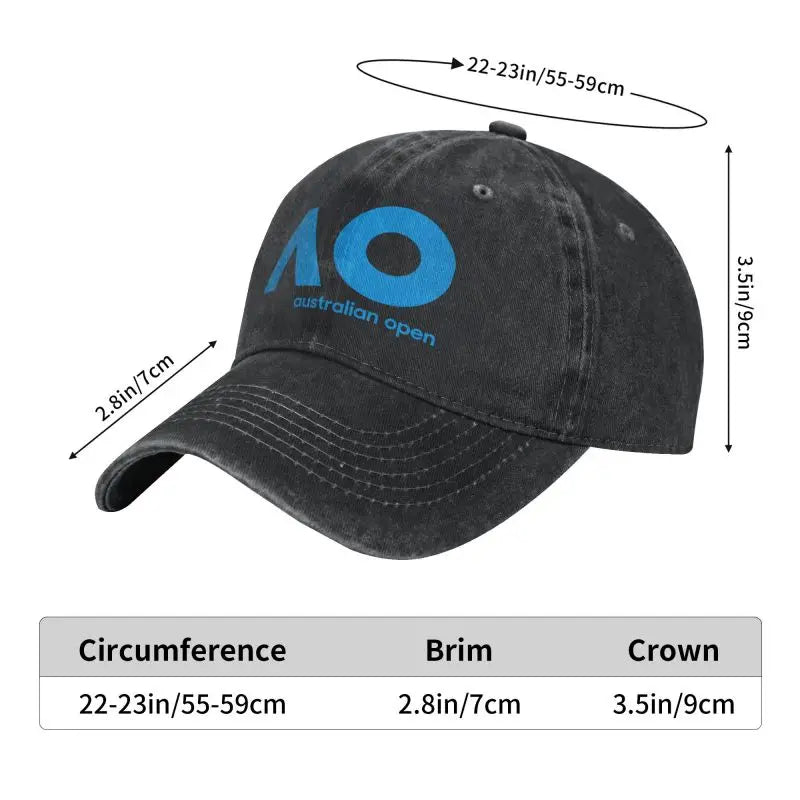 Australian Open AO Print Baseball Cap Vintage Washed Cotton Denim