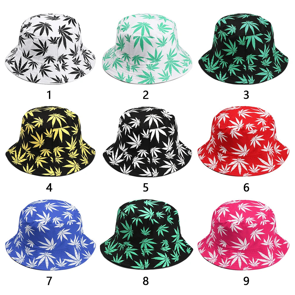 Panama Bucket Hat Candy Color/Hip Hop Maple Leaf Cotton