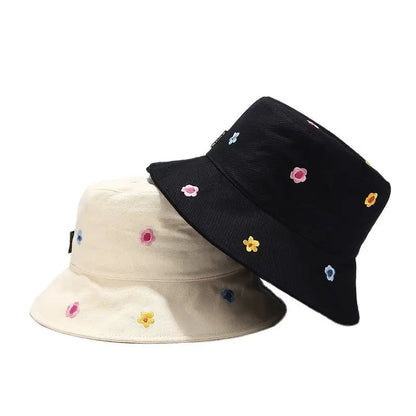Cotton Flower Embroidery Bucket Hat Fisherman Hat