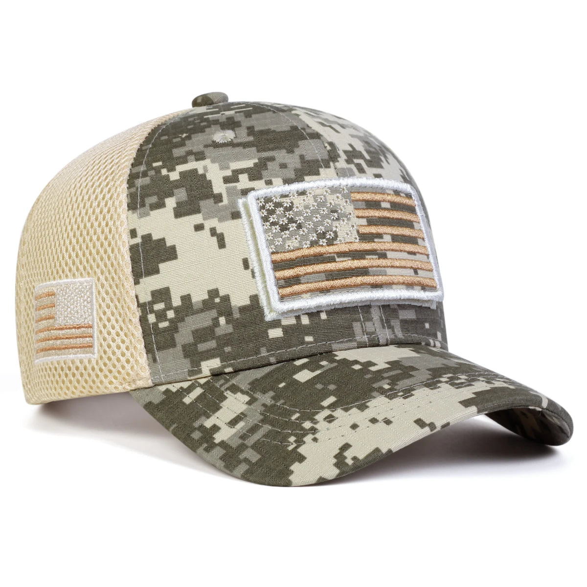 Unisex American Flag Embroidery Camouflage Baseball Net Caps Spring Summer