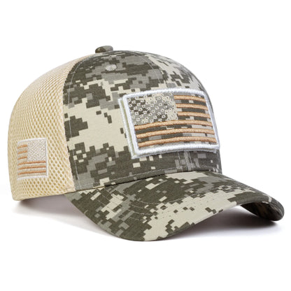 Unisex American Flag Embroidery Camouflage Baseball Net Caps Spring Summer